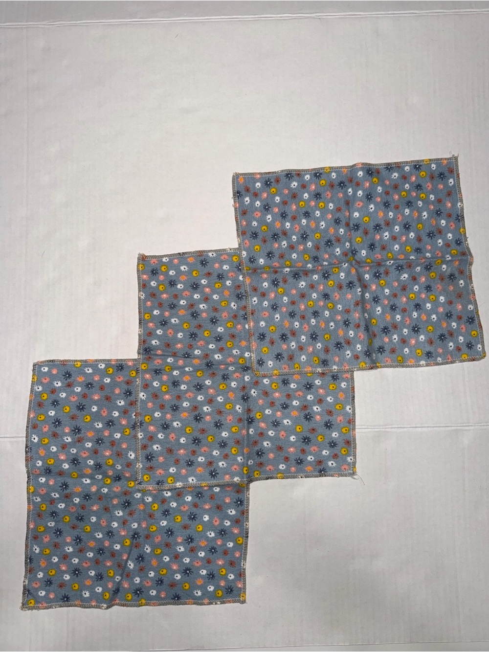 Floral Wash Cloths/Handkerchiefs - Blue Set of 3